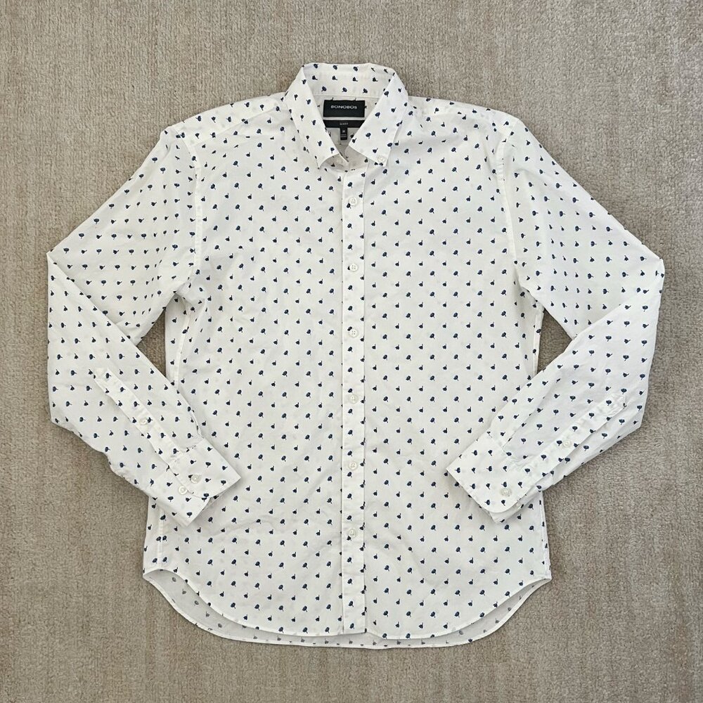 Bonobos Slim Fit Long Sleeve Button Down Shirt M White Blue Cotton